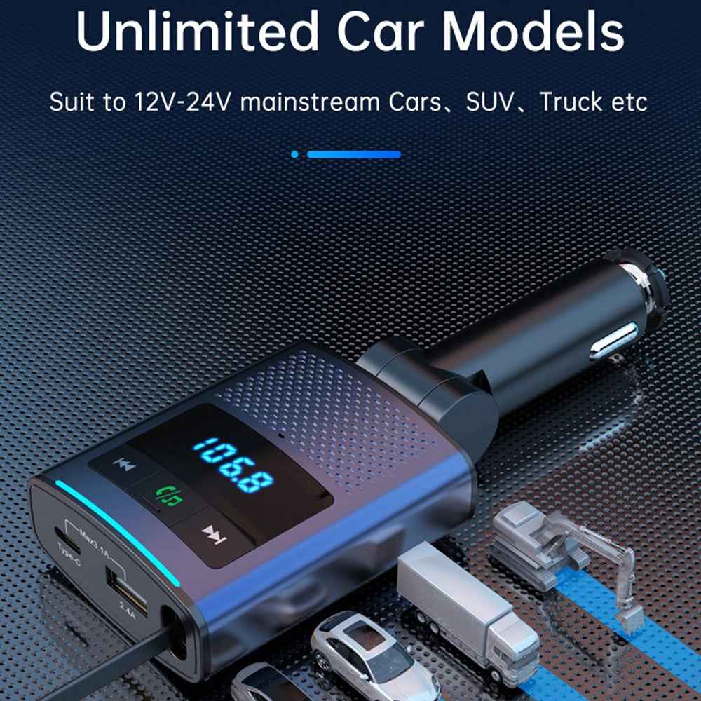 BC99 FM Transmitter Bluetooth-Compatible PD 65W Fast Charging Laptop Phone Car Charger with Retractable Cable