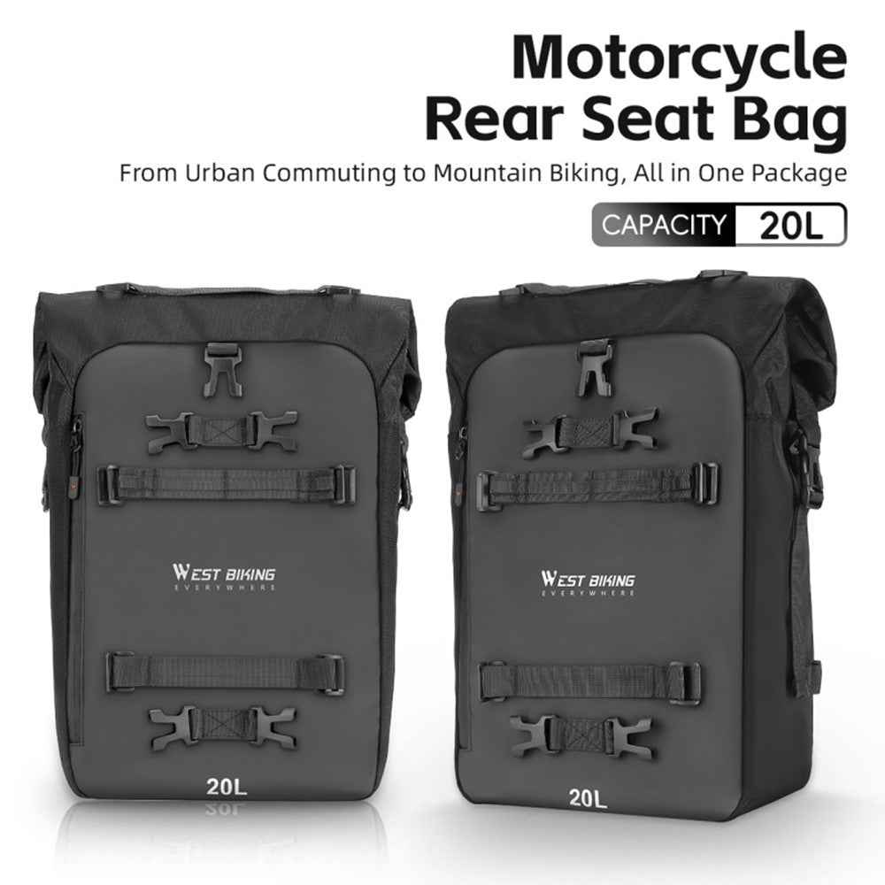 WEST BIKING 20L Large Capacity Motorcycle Side Bag Full Open Riding Bag Anti-Slip Mesh Pocket for Motorbike Travel