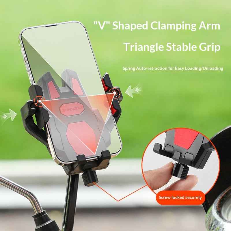 BENGGUO BG-1121 Bicycle Motorcycle Phone Holder 360-Degree Rotating Phone Mount for 55-95mm Devices Navigation Holder - Red Handlebar Style