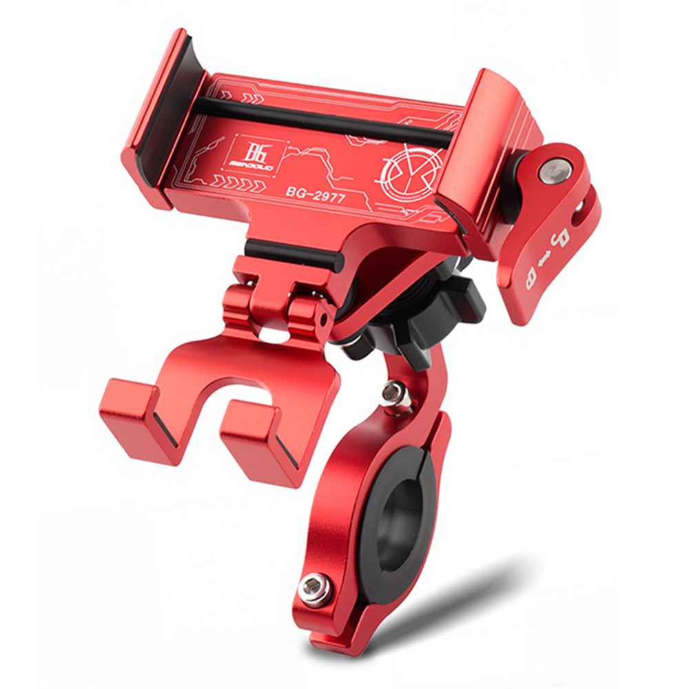 BENGGUO Bicycle Motorcycle Phone Mount 360-Degree Rotation Adjustable Handlebar Holder Aluminum Alloy Anti Shake - Red/Handlebar Style