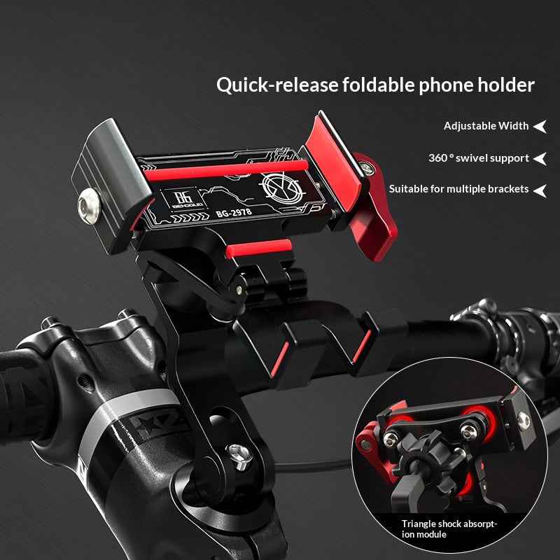 BENGGUO Bicycle Motorcycle Phone Mount 360-Degree Rotation Adjustable Handlebar Holder Aluminum Alloy Anti Shake - Red/Handlebar Style