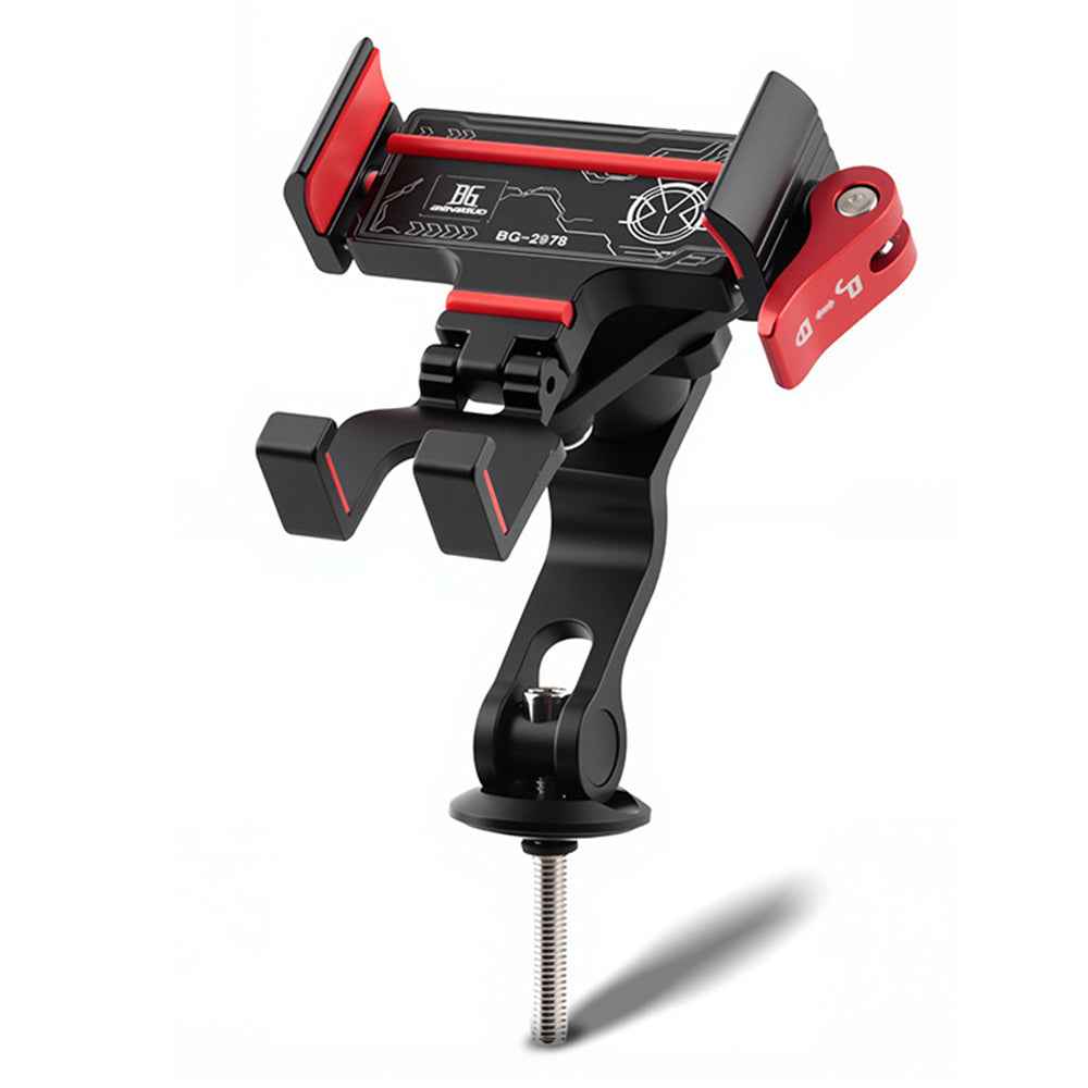 BENGGUO Bicycle Motorcycle Phone Mount 360-Degree Rotation Adjustable Handlebar Holder Aluminum Alloy Anti Shake - Black/Red/Stem Style