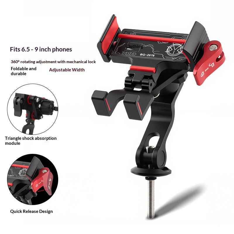 BENGGUO Bicycle Motorcycle Phone Mount 360-Degree Rotation Adjustable Handlebar Holder Aluminum Alloy Anti Shake - Black/Red/Stem Style