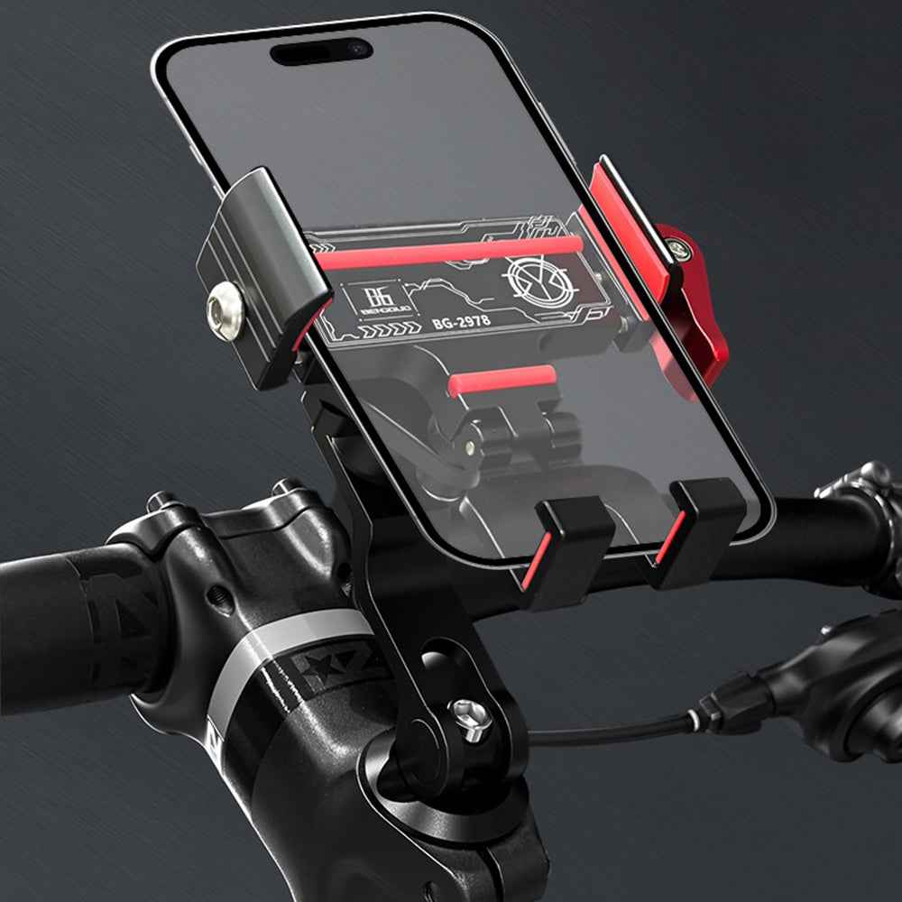 BENGGUO Bicycle Motorcycle Phone Mount 360-Degree Rotation Adjustable Handlebar Holder Aluminum Alloy Anti Shake - Black/Red/Stem Style