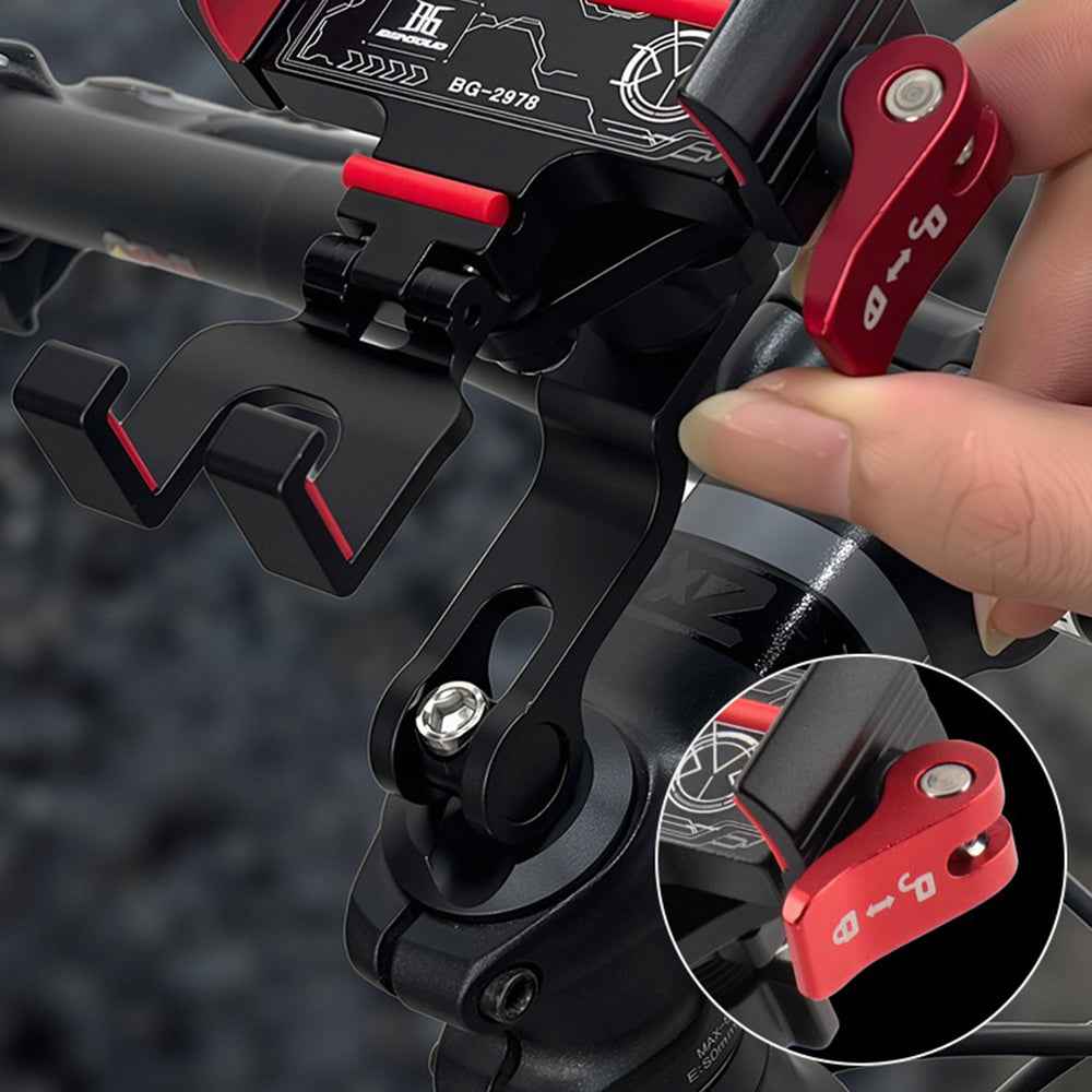 BENGGUO Bicycle Motorcycle Phone Mount 360-Degree Rotation Adjustable Handlebar Holder Aluminum Alloy Anti Shake - Black/Red/Stem Style