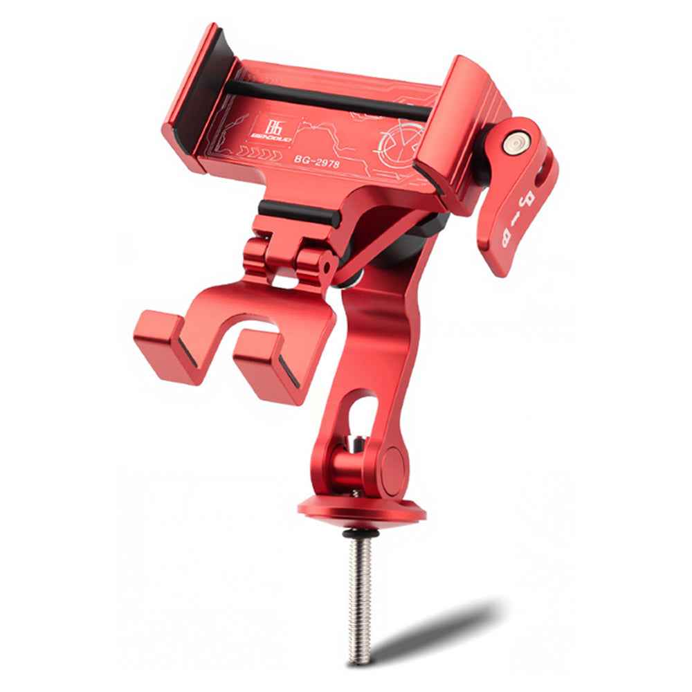 BENGGUO Bicycle Motorcycle Phone Mount 360-Degree Rotation Adjustable Handlebar Holder Aluminum Alloy Anti Shake - Red/Stem Style