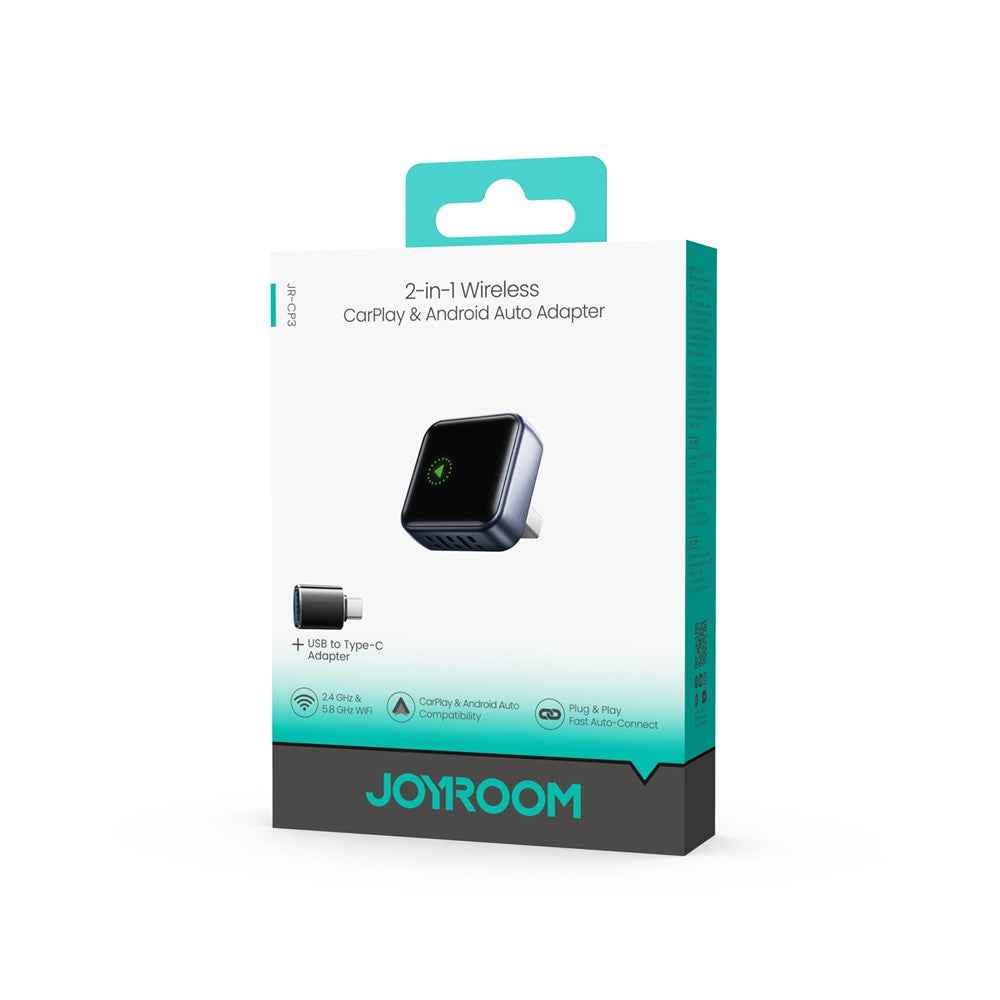 JOYROOM JR-CP3 2 in 1 Wireless CarPlay Android Auto Adapter Fast Auto-Connect USB-A Dongle - Black