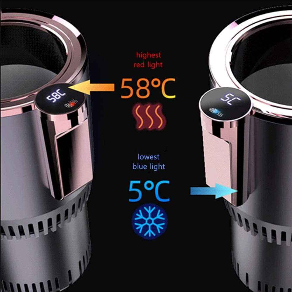 Car Smart Hot and Cold Drinks Holder Home Office Fast Refrigeration Heating Cooling Cup with Digital Display - Black