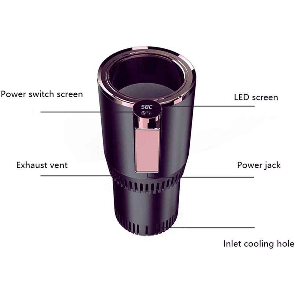 Car Smart Hot and Cold Drinks Holder Home Office Fast Refrigeration Heating Cooling Cup with Digital Display - Black