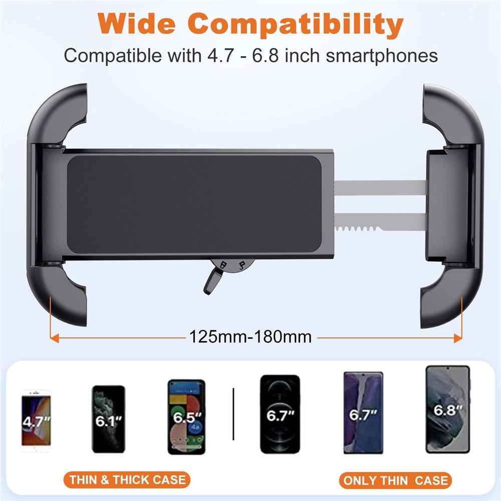 HLT-152B Motorcycle Handlebar Rearview Mirror Phone Holder Mount Bike Phone Clamp Scooter Phone Clip for 4.7-6.8 Inch Phones - Orange