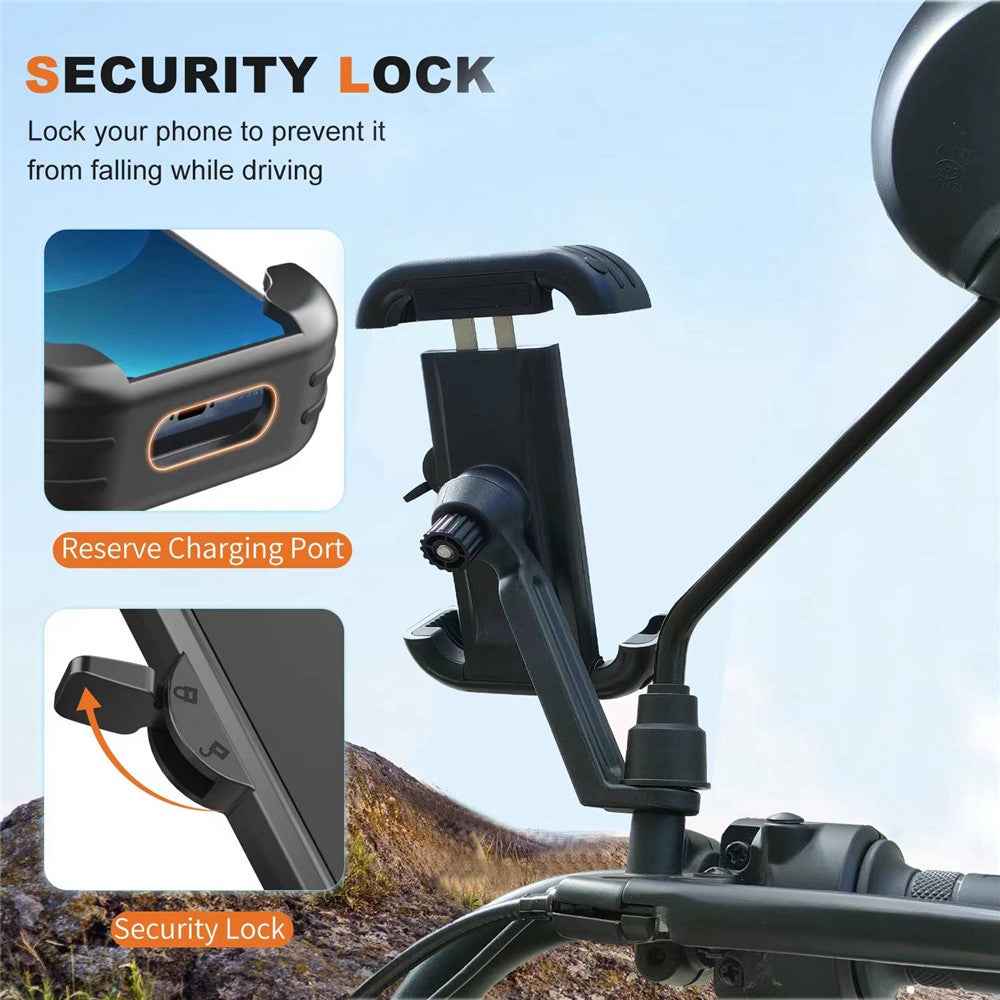 HLT-152B Motorcycle Handlebar Rearview Mirror Phone Holder Mount Bike Phone Clamp Scooter Phone Clip for 4.7-6.8 Inch Phones - Orange