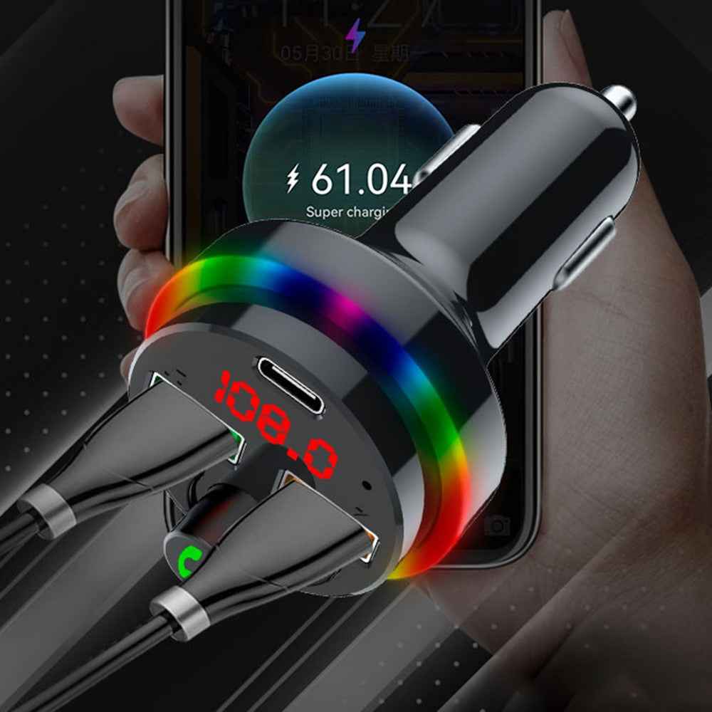 PDF17 Bluetooth-compatible Car Charger 2 USB + Type-C PD 25W Fast Charging Car Charger Adapter Bluetooth-compatible Call Receiver Support TF Card / BT Music Player