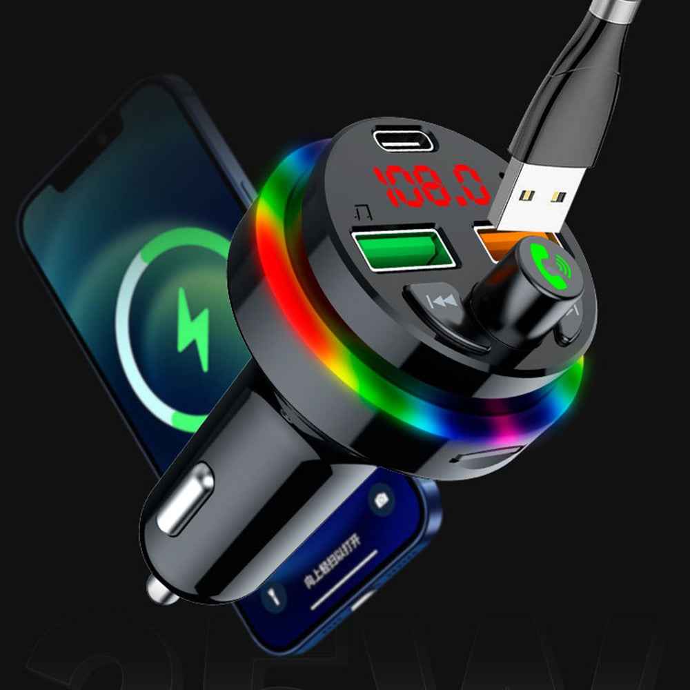 PDF17 Bluetooth-compatible Car Charger 2 USB + Type-C PD 25W Fast Charging Car Charger Adapter Bluetooth-compatible Call Receiver Support TF Card / BT Music Player