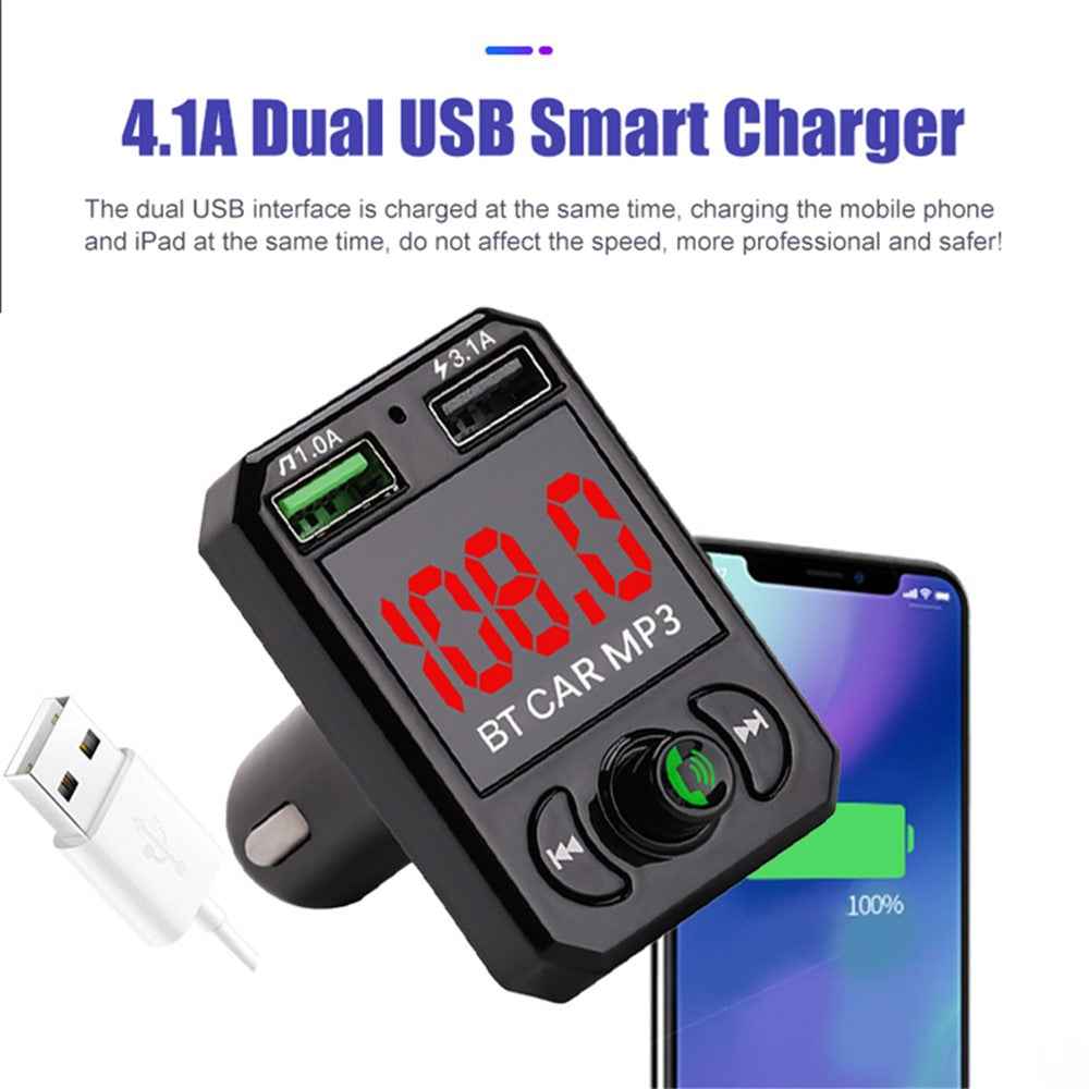 A6 BT FM Transmitter Car Charger with 2 USB Ports Car MP3 Player Support U Disk, TF Card, Bluetooth-compatible Hands-Free Calling