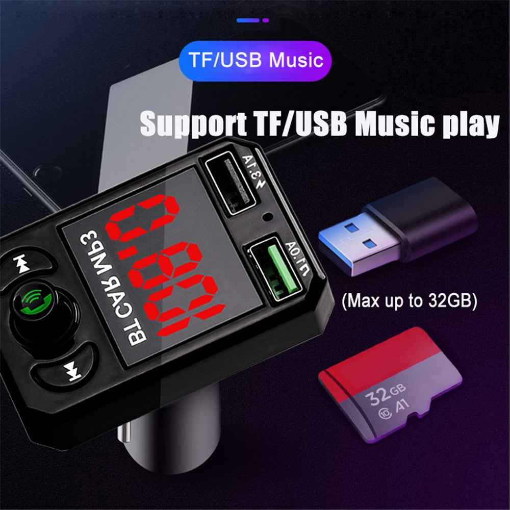 A6 BT FM Transmitter Car Charger with 2 USB Ports Car MP3 Player Support U Disk, TF Card, Bluetooth-compatible Hands-Free Calling