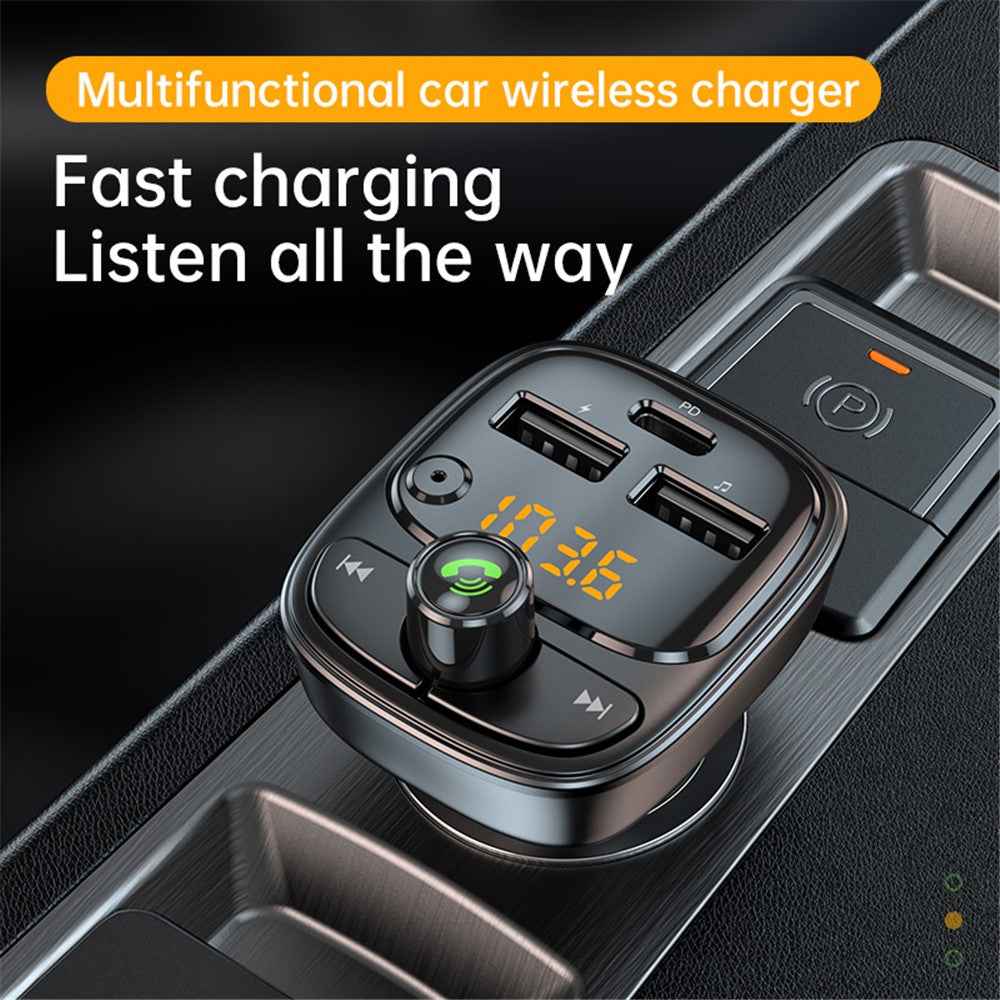 T02 PD 24W Bluetooth-compatible Car Charger MP3 Player Multifunction Car Charger Adapter with 2USB, Type-C Ports