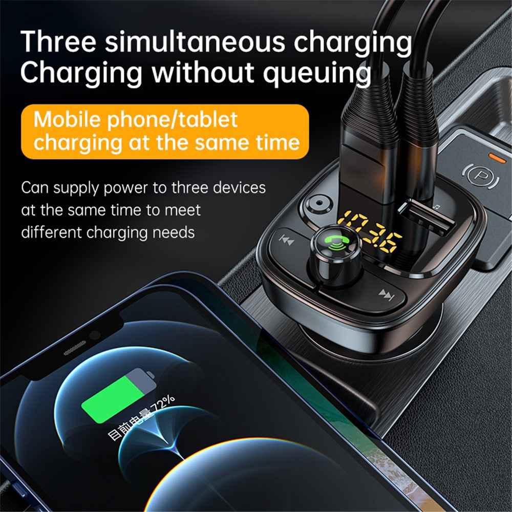 T02 PD 24W Bluetooth-compatible Car Charger MP3 Player Multifunction Car Charger Adapter with 2USB, Type-C Ports