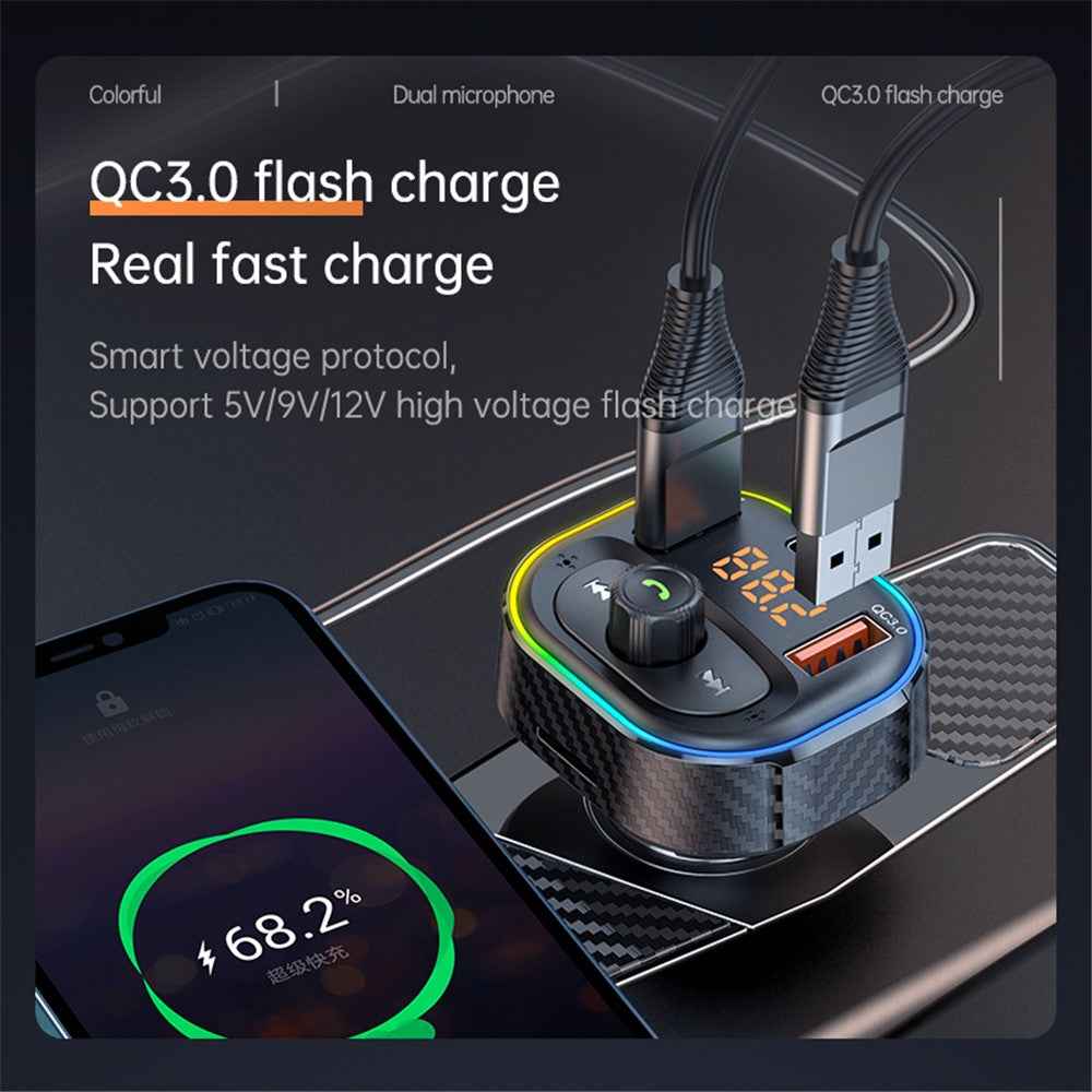 T86 QC3.0 / PD Car Charger Bluetooth-compatible MP3 Player FM Transmitter Cigarette Lighter Charger Support U Disk / TF Card