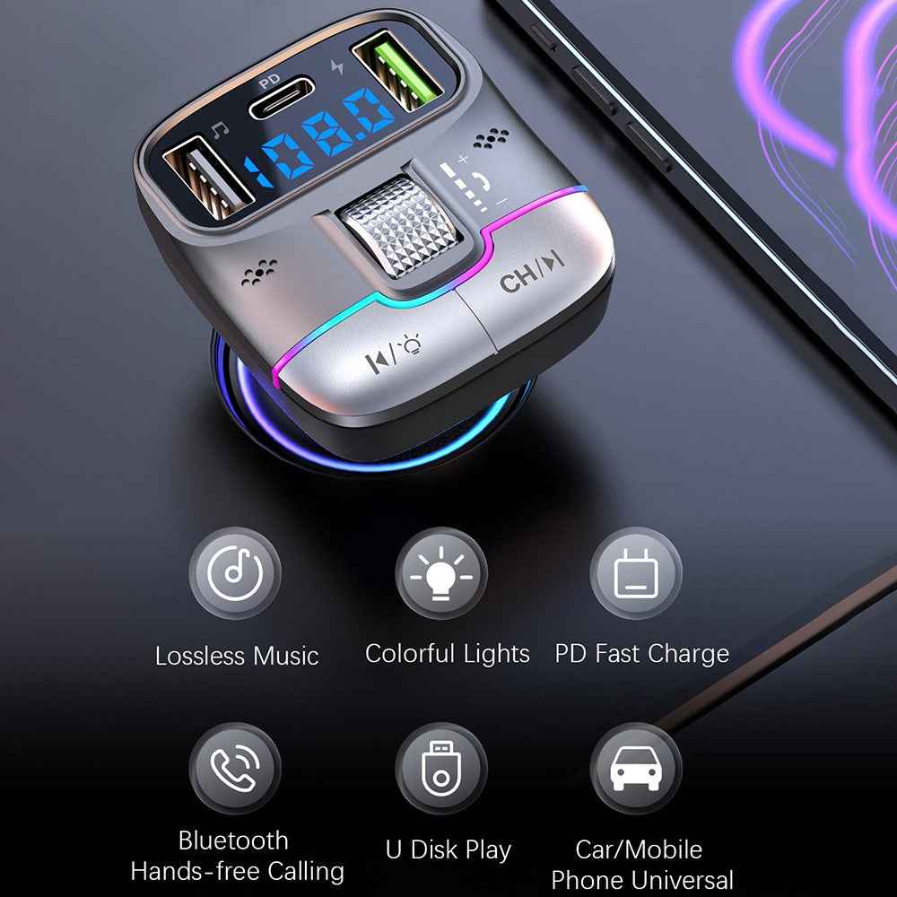 GZ01 Bluetooth-compatible 5.3 Hands-free Call U-disk MP3 Music Player Type-C + Dual USB Car Charger