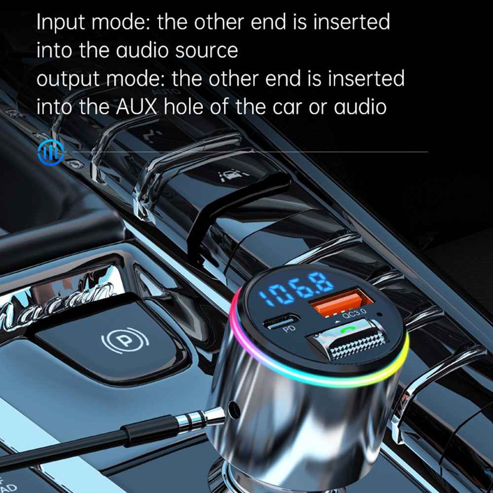 BC88 Bluetooth-compatible 5.3 FM Transmitter QC3.0 PD 30W Fast Charging Car MP3 Player with RGB Light (CE Certified)