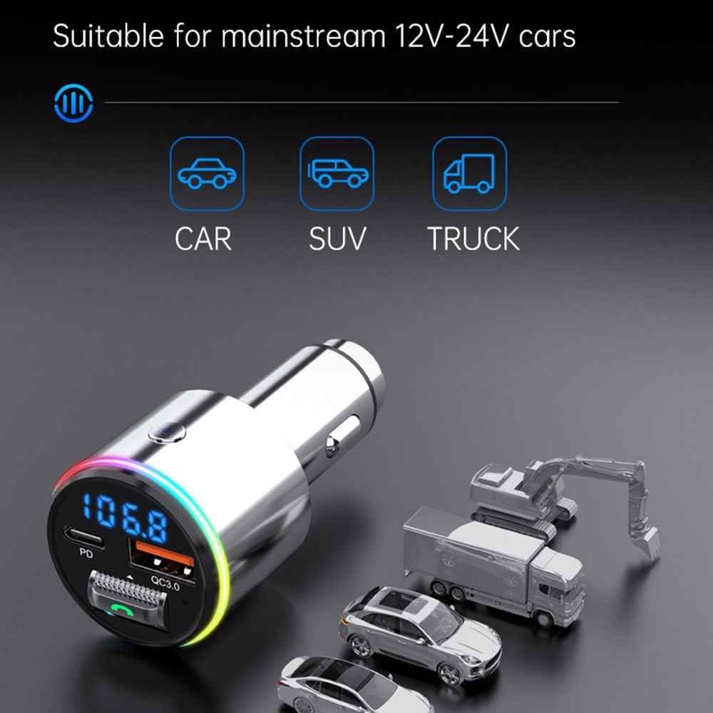 BC88 Bluetooth-compatible 5.3 FM Transmitter QC3.0 PD 30W Fast Charging Car MP3 Player with RGB Light (CE Certified)