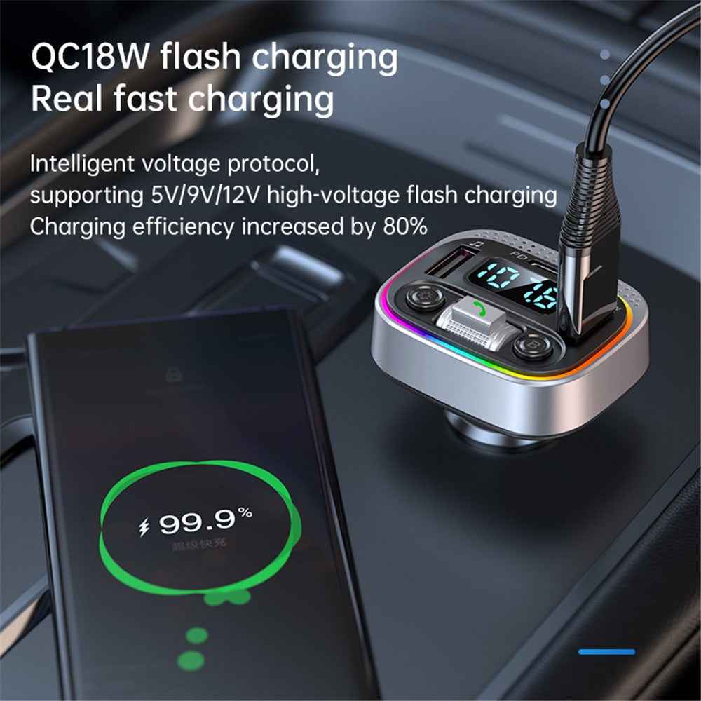 T21 Fast Charging Vehicle Charger Ambient Light Car Bluetooth-compatible FM Radio Hands-free Phone Calling MP3 Player