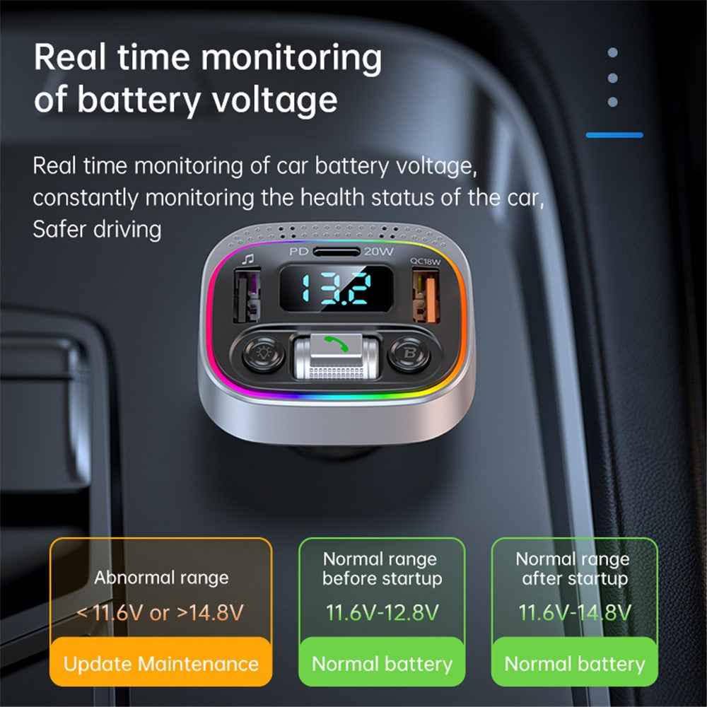 T21 Fast Charging Vehicle Charger Ambient Light Car Bluetooth-compatible FM Radio Hands-free Phone Calling MP3 Player