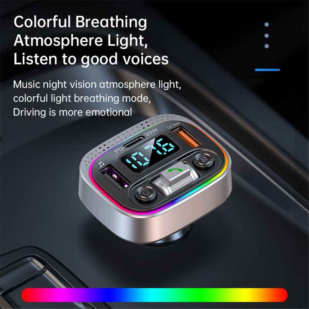 T21 Fast Charging Vehicle Charger Ambient Light Car Bluetooth-compatible FM Radio Hands-free Phone Calling MP3 Player