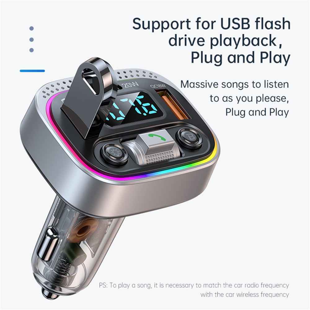 T21 Fast Charging Vehicle Charger Ambient Light Car Bluetooth-compatible FM Radio Hands-free Phone Calling MP3 Player