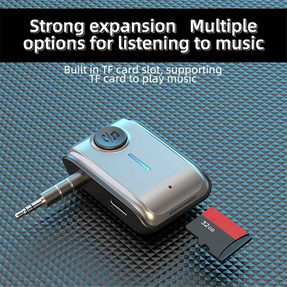W2 Hands Free AUX Car Bluetooth-compatible Receiver Portable BT 5.3 Car Audio Adapter with Type-C Input, TF Card Slot