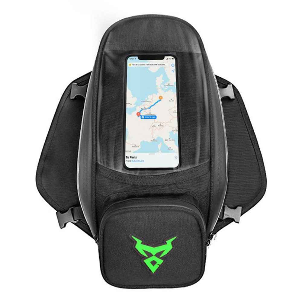 MOTOCENTRIC 11-MC-0109 1200D Oxford Cloth Magnetic Motorcycle Fuel Tank Bag with Touch Screen Phone Pocket - Green Logo