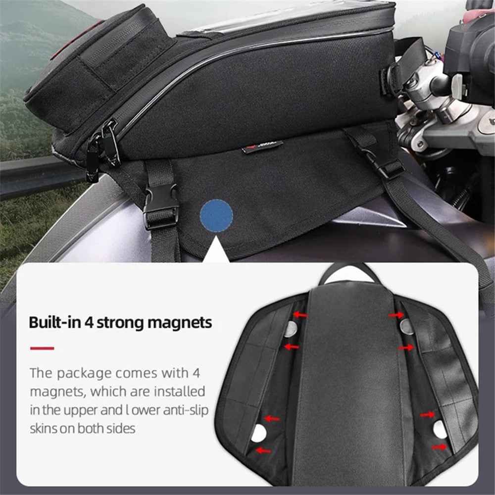 MOTOCENTRIC 11-MC-0109 1200D Oxford Cloth Magnetic Motorcycle Fuel Tank Bag with Touch Screen Phone Pocket - Grey Logo