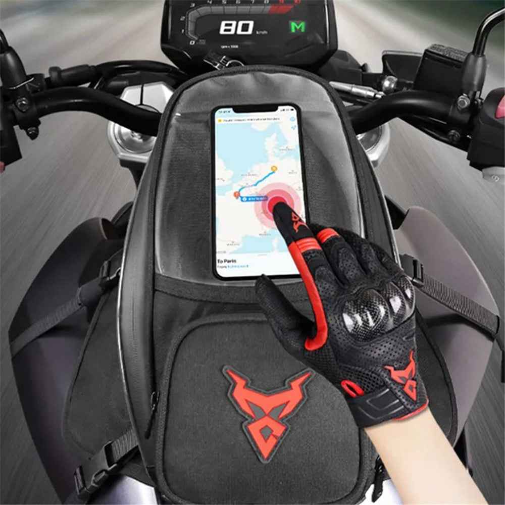 MOTOCENTRIC 11-MC-0109 1200D Oxford Cloth Magnetic Motorcycle Fuel Tank Bag with Touch Screen Phone Pocket - Grey Logo