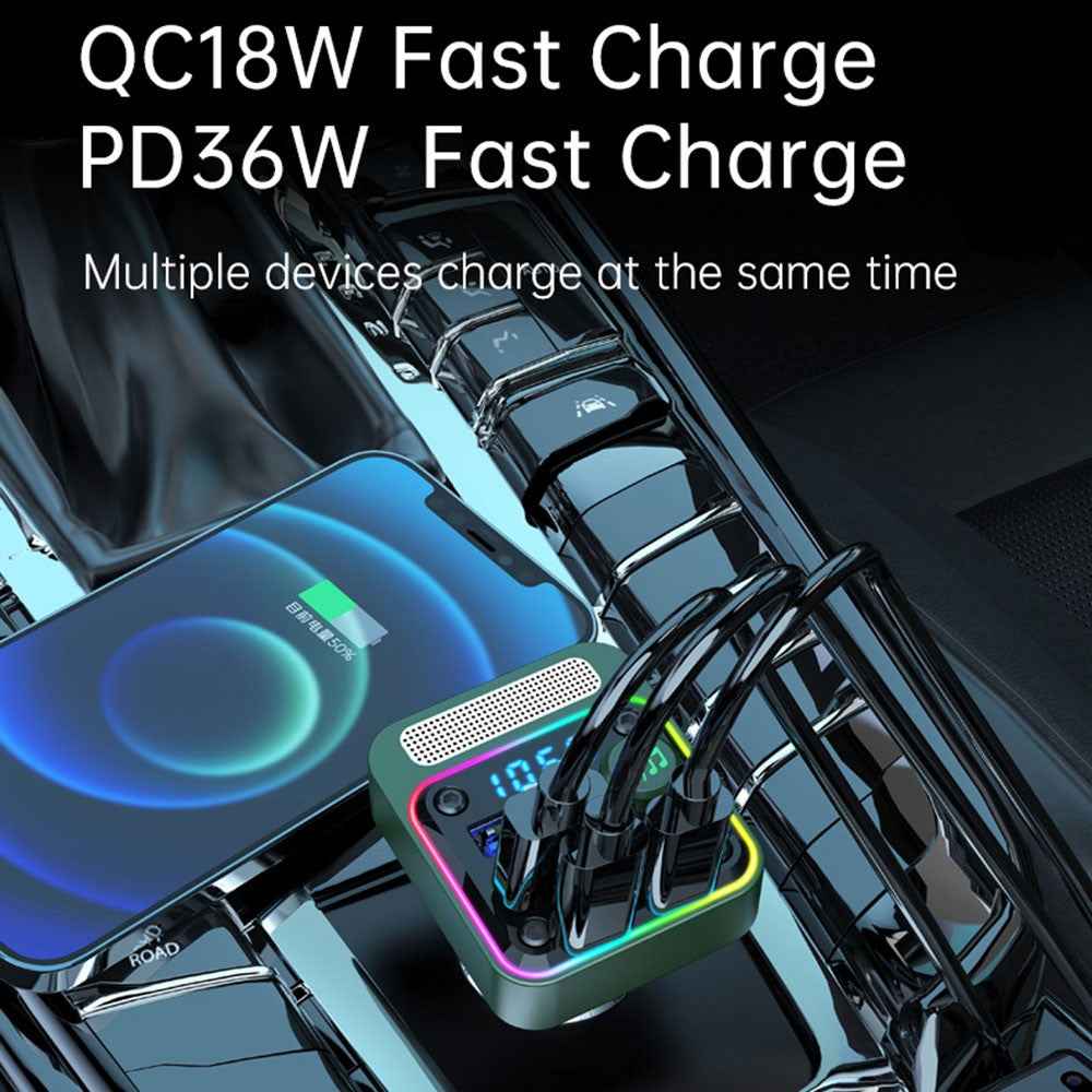 BC91 Car Bluetooth-compatible 5.3 Adapter FM Transmitter MP3 Player Dual PD Type-C + Dual USB Car Charger