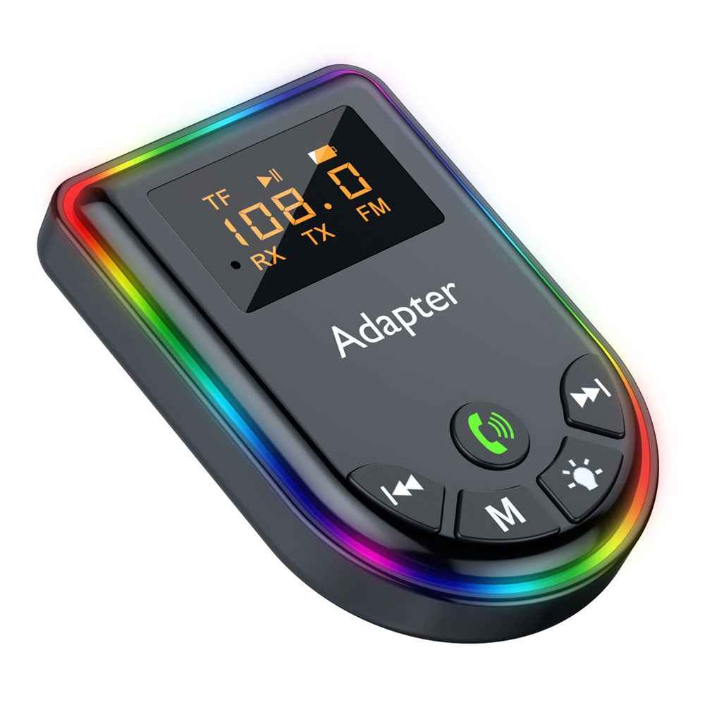Q5 2-in-1 Bluetooth-compatible 5.3 Audio Adapter with Audio Receiver / Transmitter, Car MP3 Player with Colorful Ambient Light