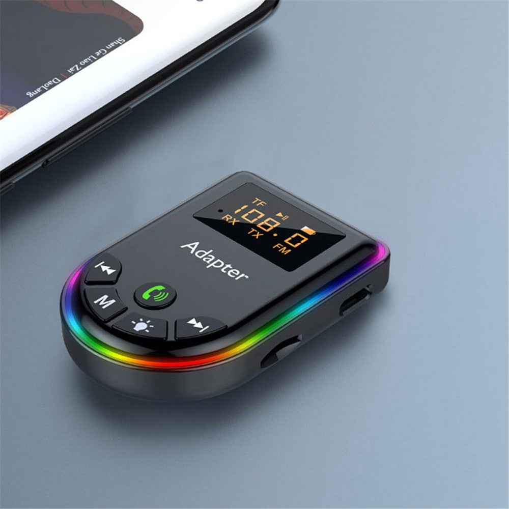 Q5 2-in-1 Bluetooth-compatible 5.3 Audio Adapter with Audio Receiver / Transmitter, Car MP3 Player with Colorful Ambient Light