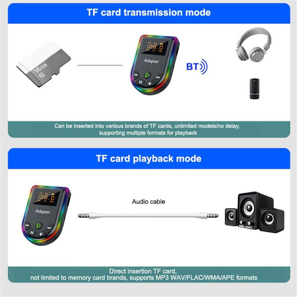 Q5 2-in-1 Bluetooth-compatible 5.3 Audio Adapter with Audio Receiver / Transmitter, Car MP3 Player with Colorful Ambient Light
