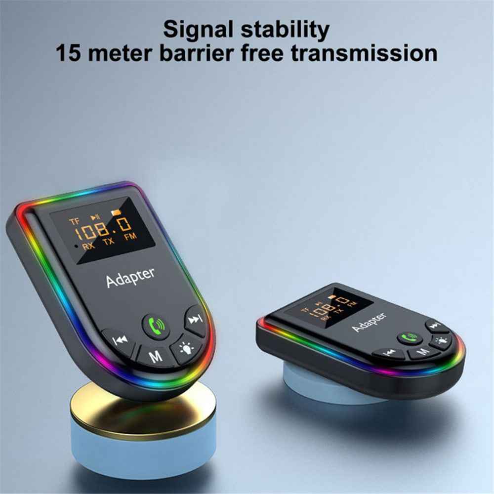 Q5 2-in-1 Bluetooth-compatible 5.3 Audio Adapter with Audio Receiver / Transmitter, Car MP3 Player with Colorful Ambient Light