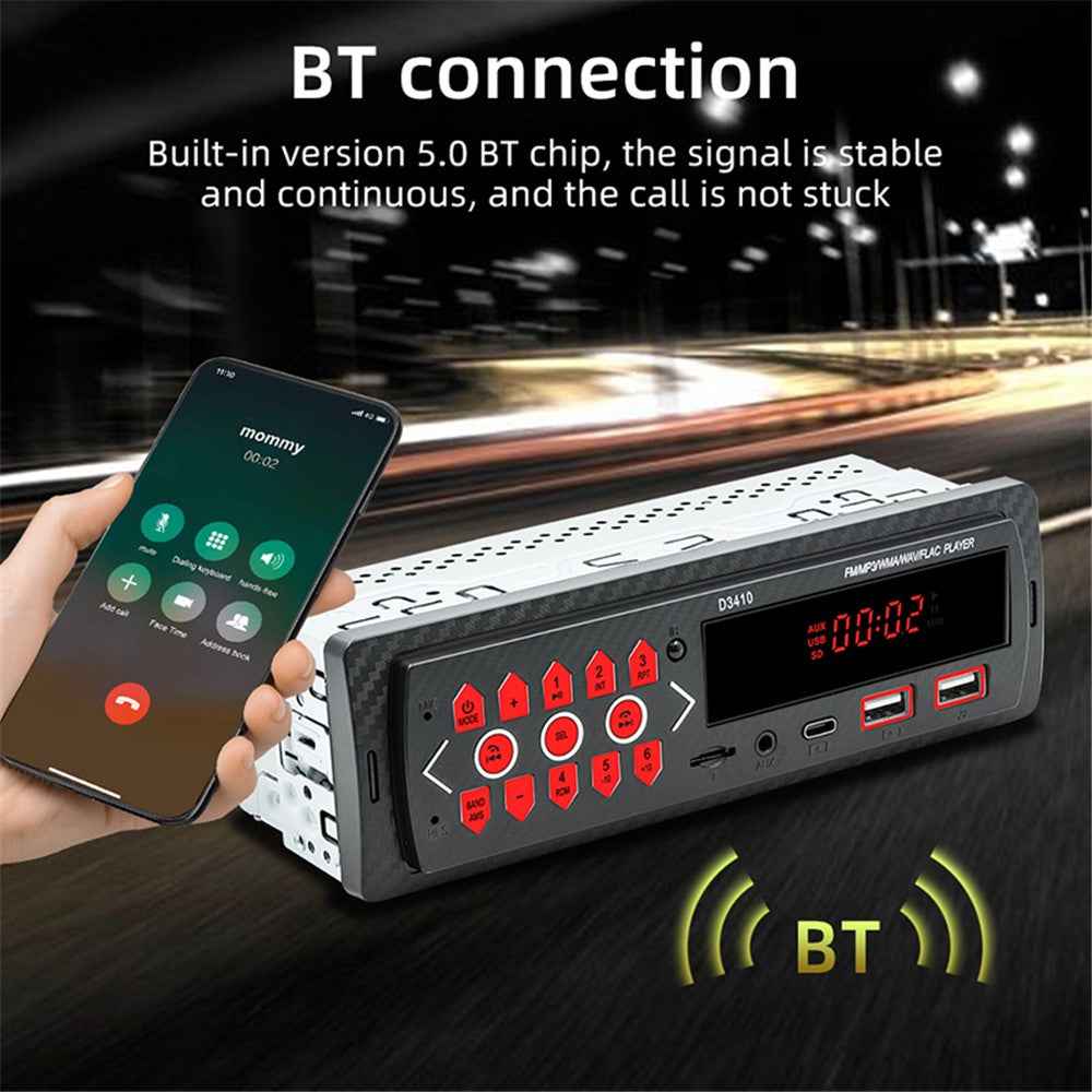 D3410 Car Bluetooth-compatible MP3 Player Vehicles Audio Device Support TF Card, U-Disk, FM Radio
