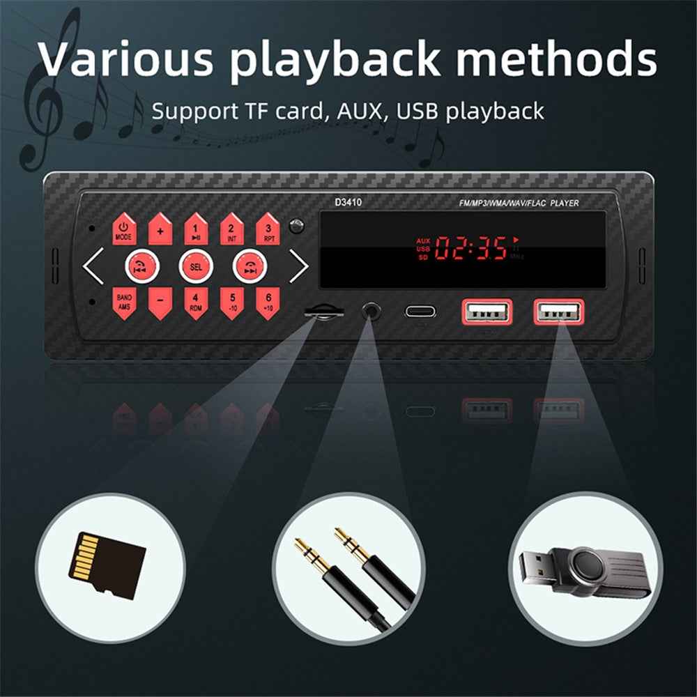 D3410 Car Bluetooth-compatible MP3 Player Vehicles Audio Device Support TF Card, U-Disk, FM Radio