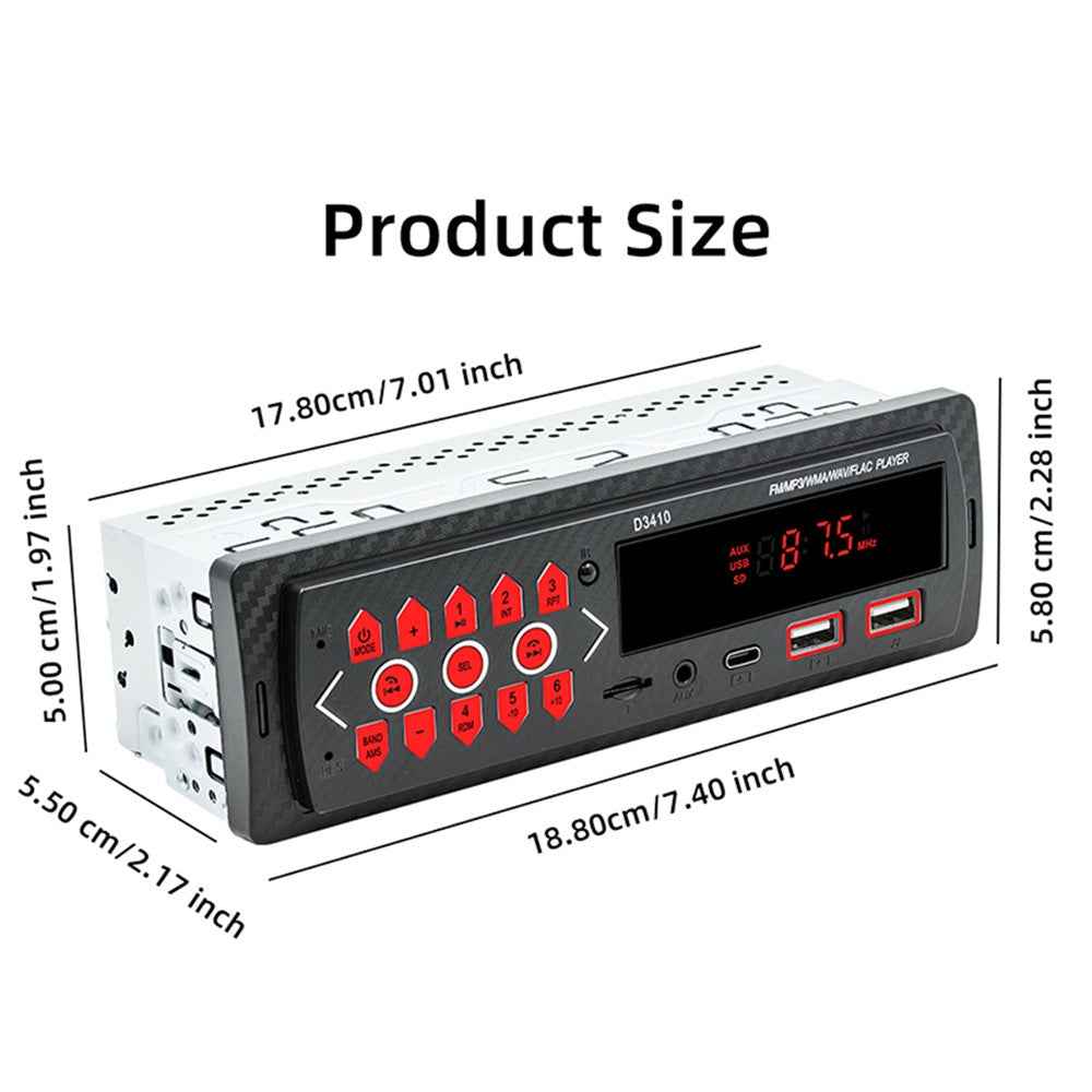 D3410 Car Bluetooth-compatible MP3 Player Vehicles Audio Device Support TF Card, U-Disk, FM Radio