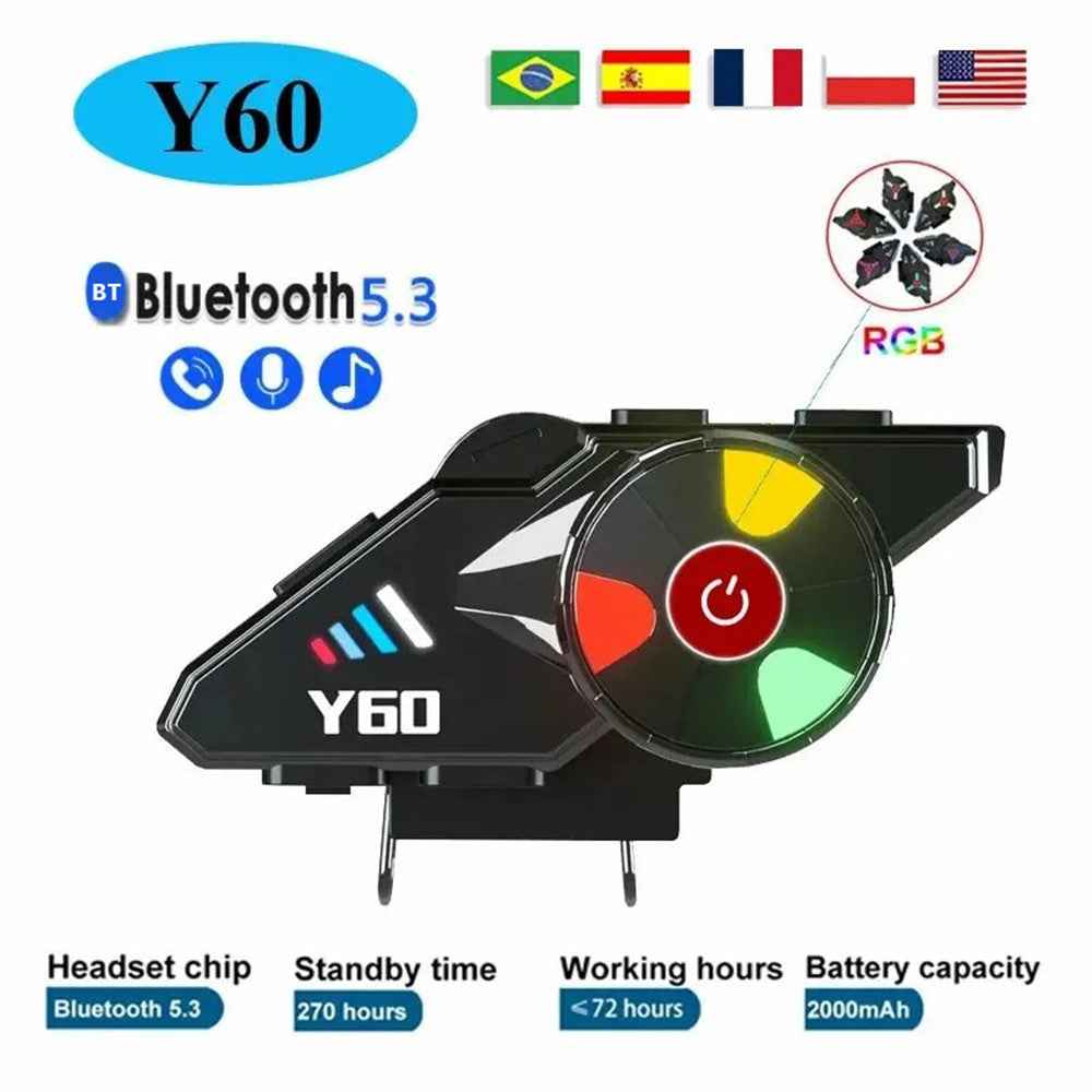 Y60 Motorcycle Bluetooth-compatible Headset Waterproof Helmet Speakers Noise Cancellation / FM Radio - Hard Microphone