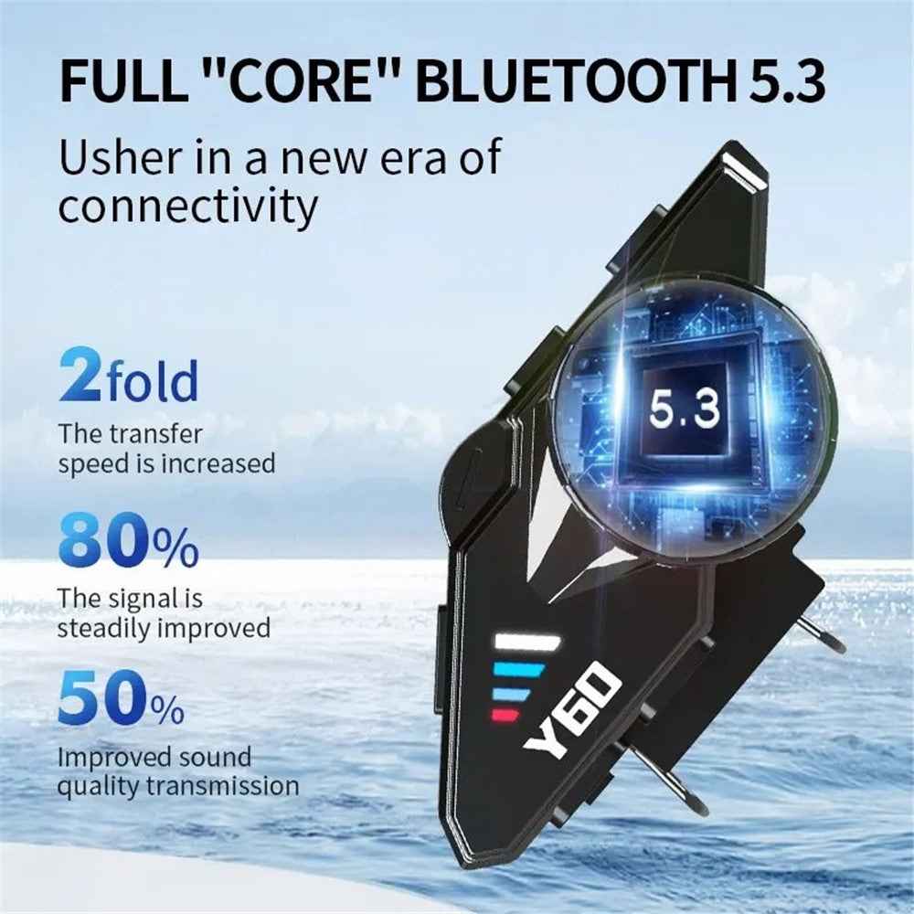 Y60 Motorcycle Bluetooth-compatible Headset Waterproof Helmet Speakers Noise Cancellation / FM Radio - Hard Microphone