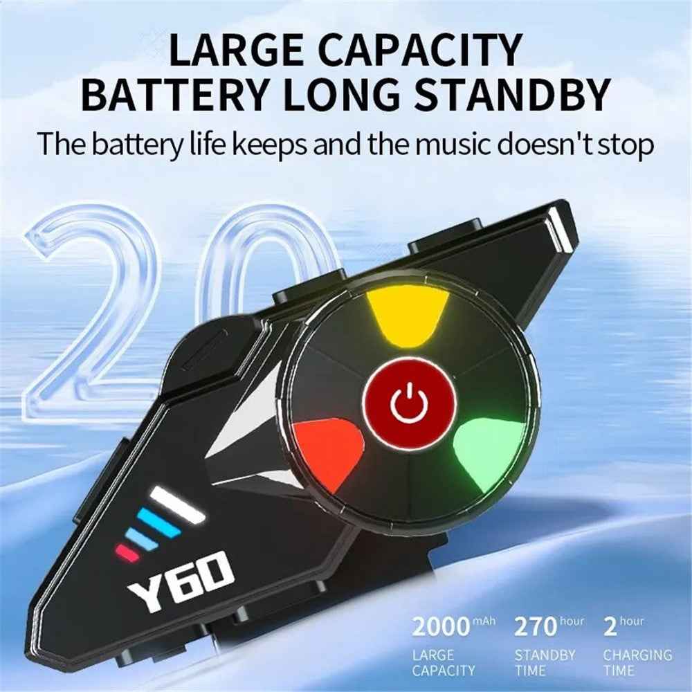 Y60 Motorcycle Bluetooth-compatible Headset Waterproof Helmet Speakers Noise Cancellation / FM Radio - Soft Microphone
