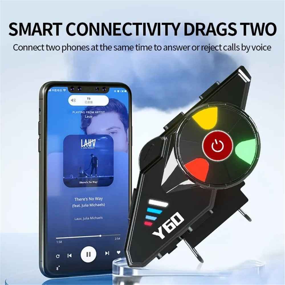 Y60 Motorcycle Bluetooth-compatible Headset Waterproof Helmet Speakers Noise Cancellation / FM Radio - Soft Microphone