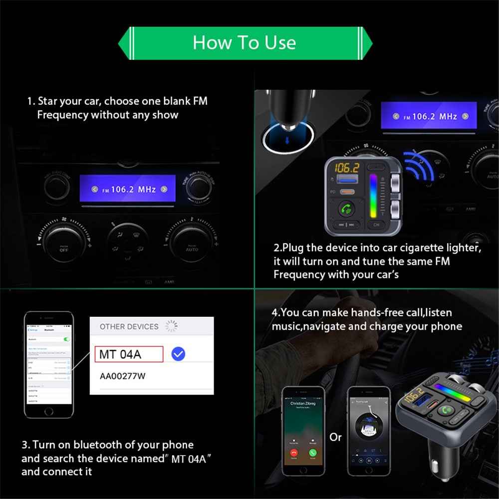 MT04 Car Bluetooth-compatible Adapter FM Transmitter HiFi Music MP3 Player Type-C + USB Car Charger