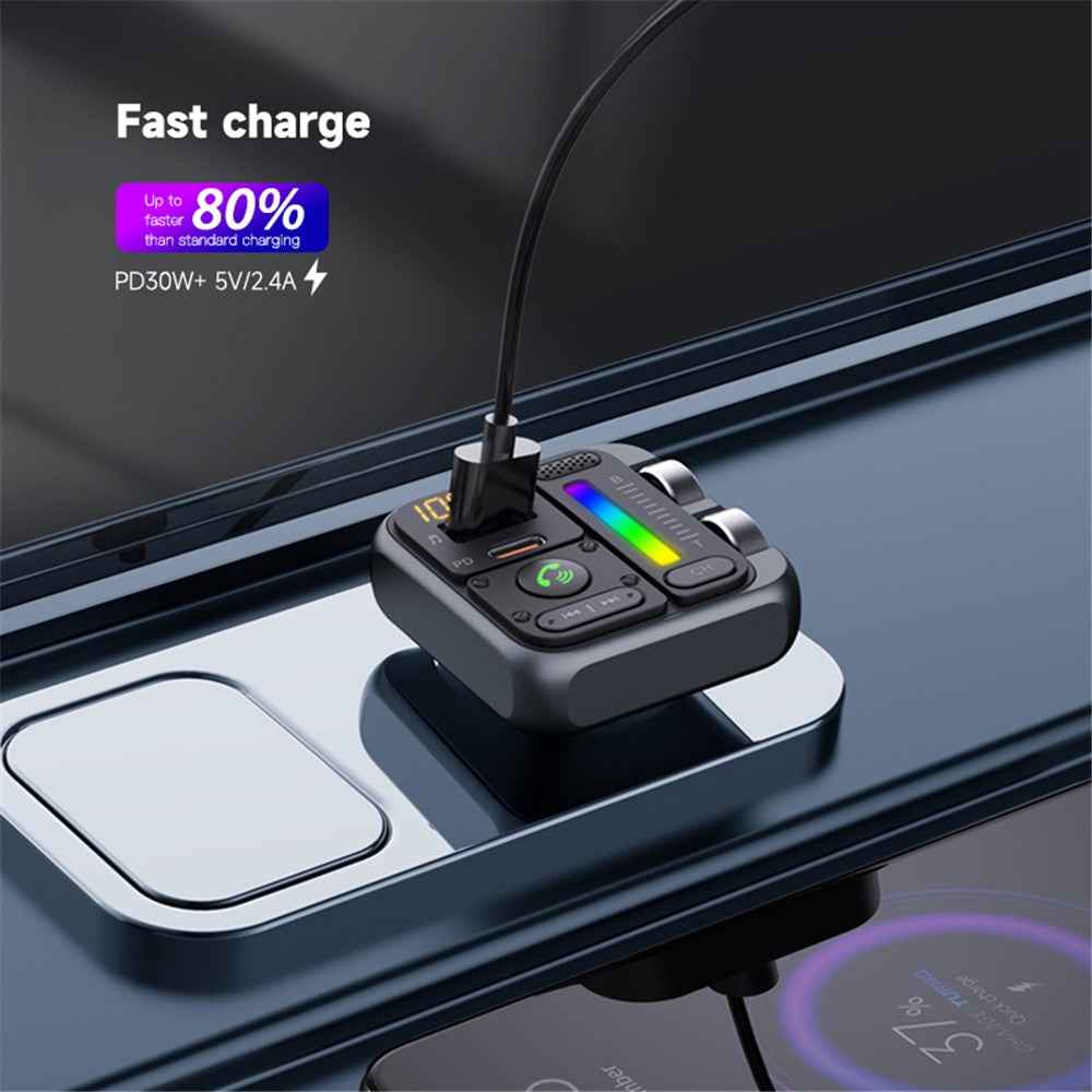 MT04 Car Bluetooth-compatible Adapter FM Transmitter HiFi Music MP3 Player Type-C + USB Car Charger