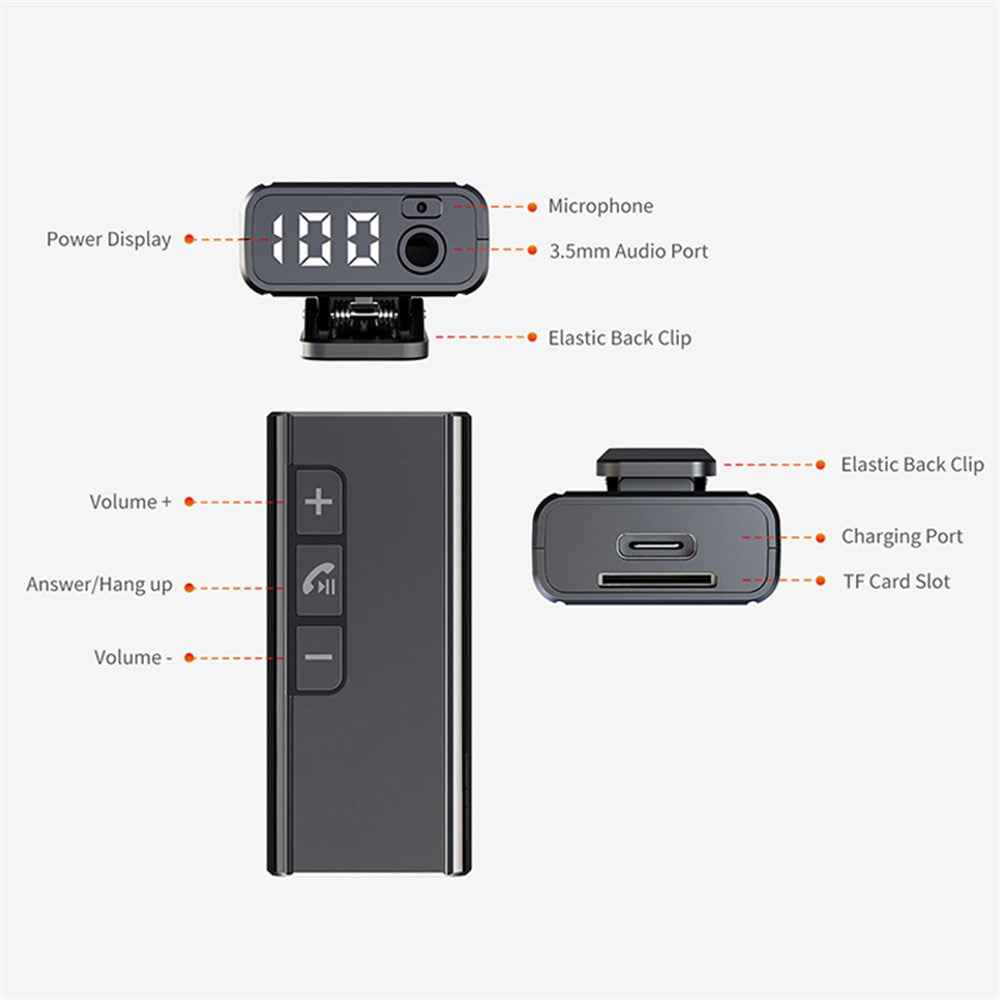 GR13 Car Bluetooth-compatible Adapter Power Digital Display Audio Music Wireless Receiver Hands-free Call Adapter