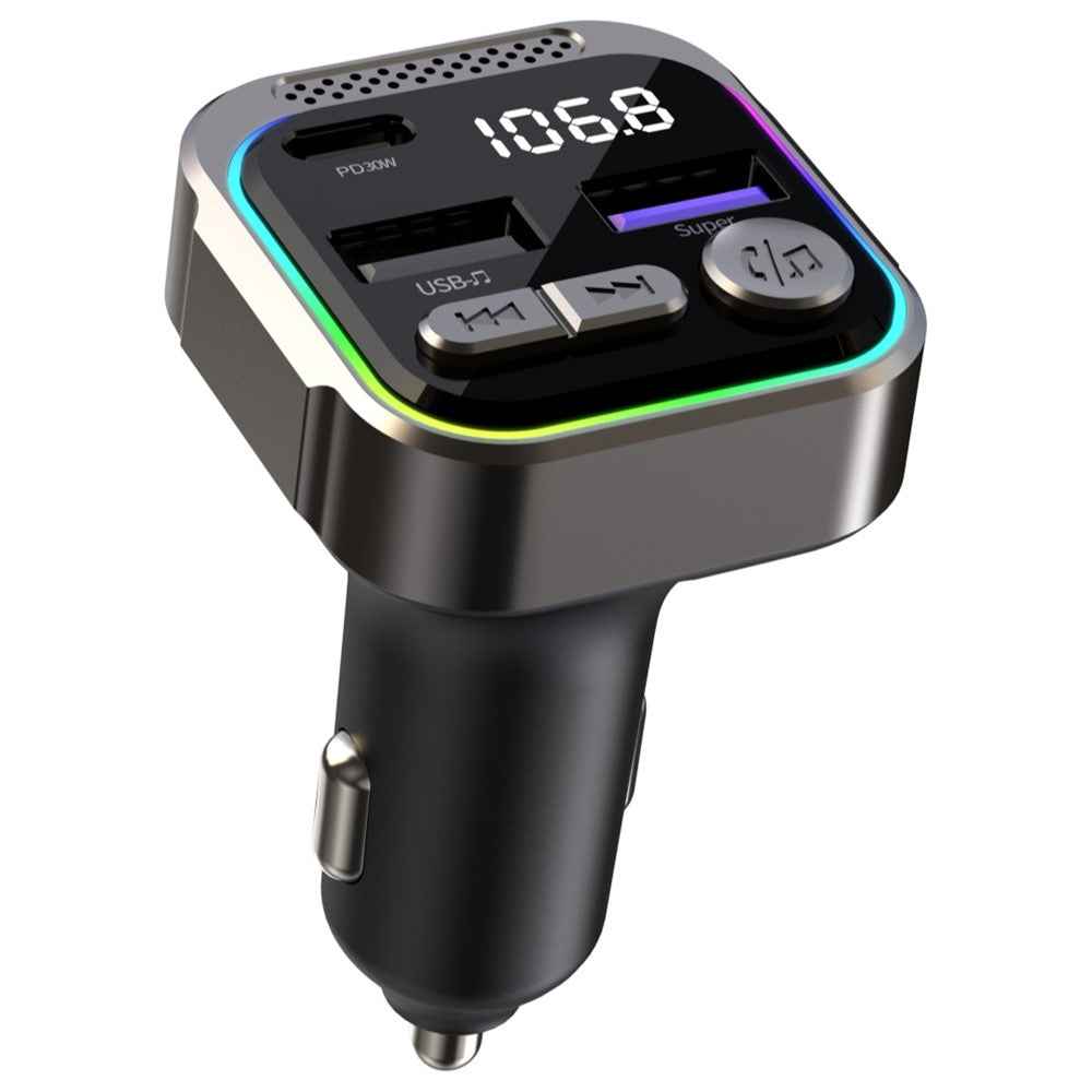 C54 Alloy Car Bluetooth-compatible Adapter FM Transmitter MP3 Player PD 30W Type-C + Dual USB Car Charger
