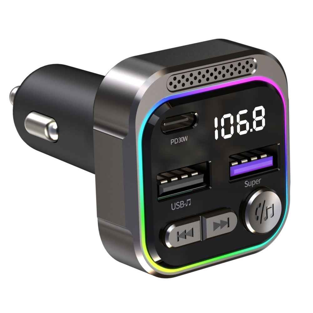 C54 Alloy Car Bluetooth-compatible Adapter FM Transmitter MP3 Player PD 30W Type-C + Dual USB Car Charger